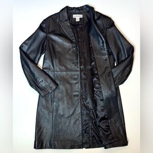 Modern Essentials Women’s Black Leather Button Front Mid Length Coat Size- M